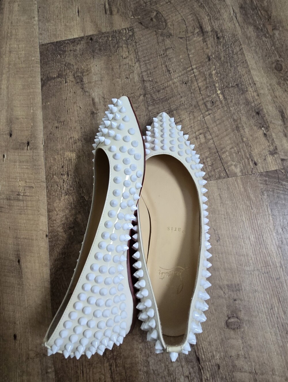 Christian Louboutin Pigalle Spikes Cream/white Flats Womens Size 36 - Picture 8 of 14
